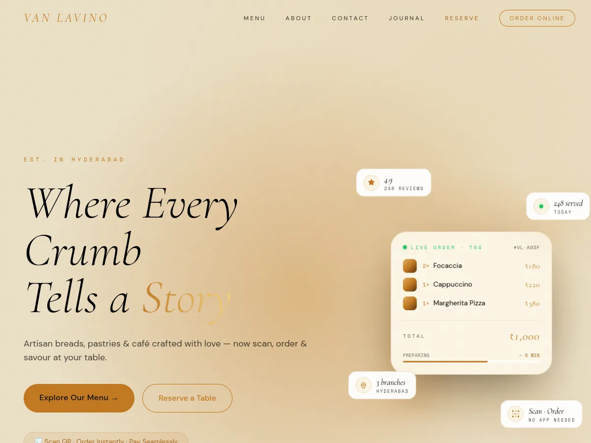 Van Lavino, live café and restaurant ordering SaaS